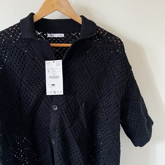 ZARA MEN Black Knit Cardigan Tee - Picture 3 of 4